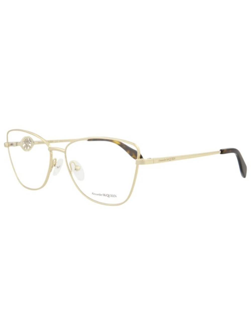 New Alexander McQueen Women's Eyeglasses Cat Eye Metal Frame Gold Gold
